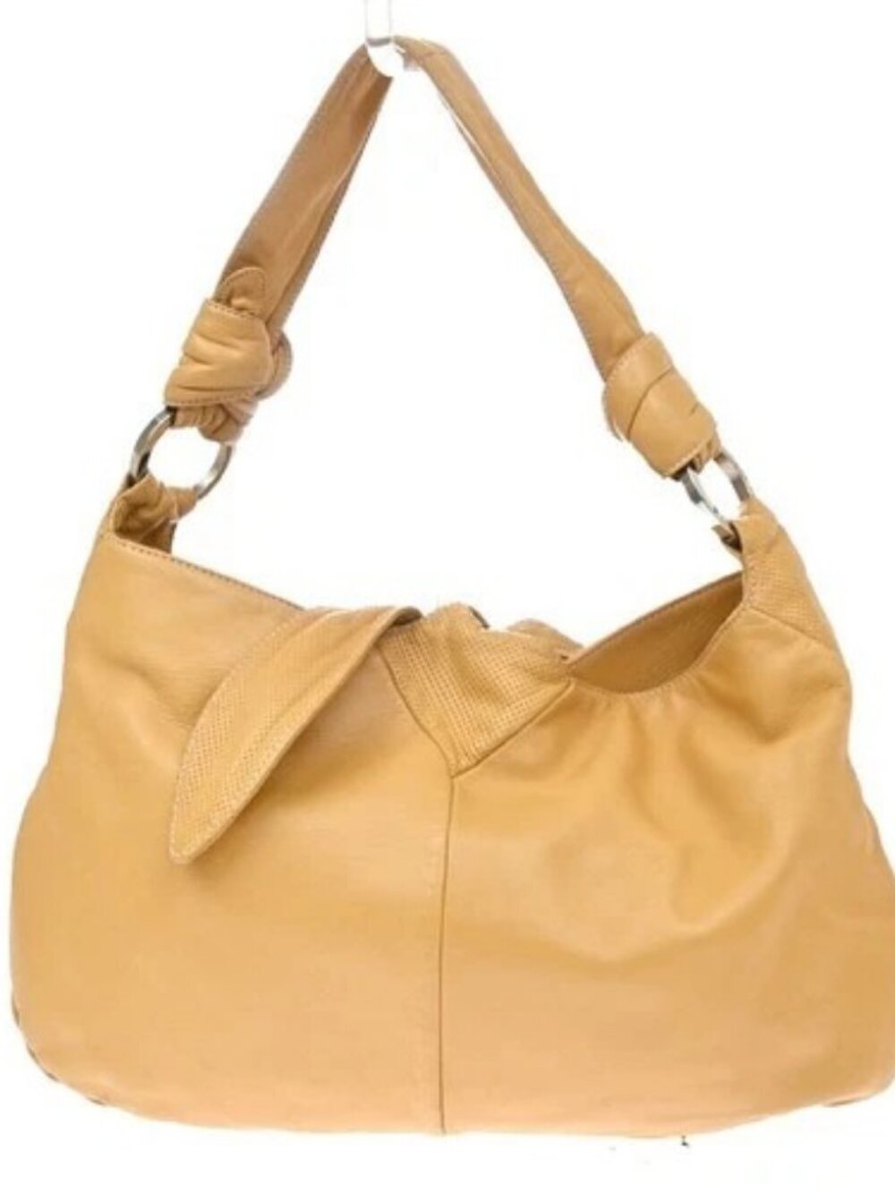 LOEWE Logo Anagram Knot Hobo Shoulder Hand Bag Leather Beige SHW Spain 73KD447